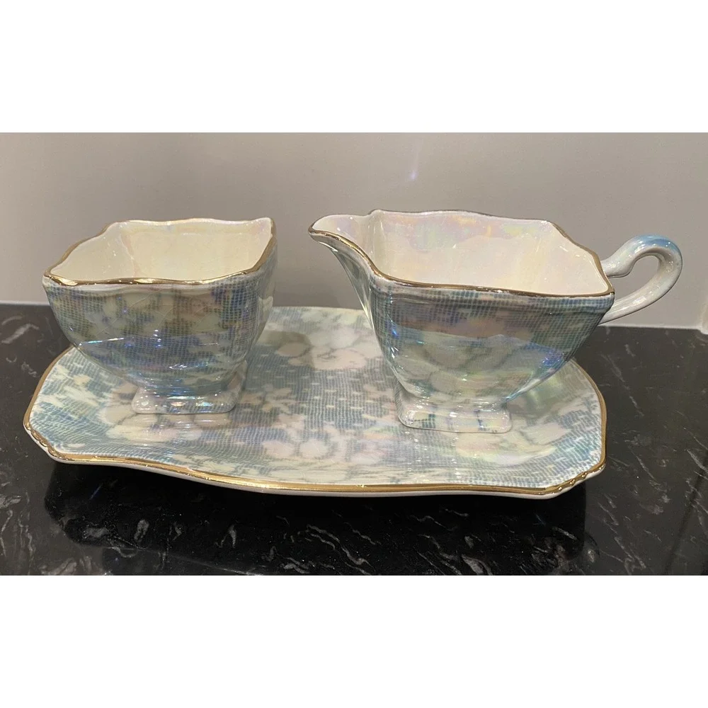 Antique Royal Winton Grimwades Floral Tapestry Lustrous Creamer Sugar Bowl Set